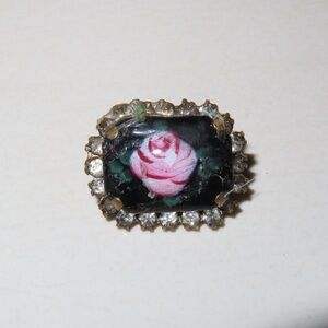 Elegant Pink Rose Brooch with Gold Accents